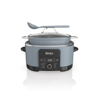 Ninja Foodi PossibleCooker Pro MC1001 in Sea Salt Grey with lid and spoon-ladle